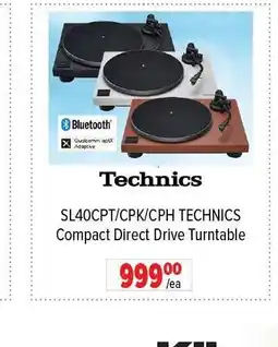 2001 Audio Video TECHNICS SL40CPT/CPK/CPH Compact Direct Drive Turntable offer