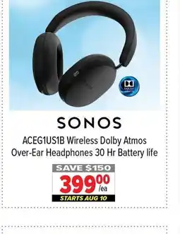 2001 Audio Video SONOS ACEG1US1B Wireless Dolby Atmos Over-Ear Headphones 30 Hr Battery life offer