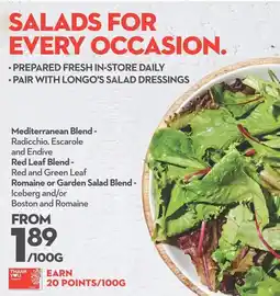 Longo's Mediterranean Blend, Red Leaf Blend or Romaine or Garden Salad Blend offer