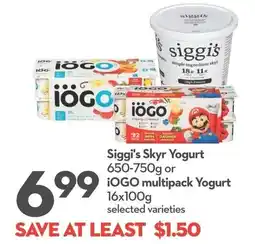 Longo's Siggi's Skyr Yogurt or iOGO multipack Yogurt offer