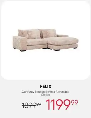 Meubles RD felix - Corduroy Sectional with a Reversible Chaise offer