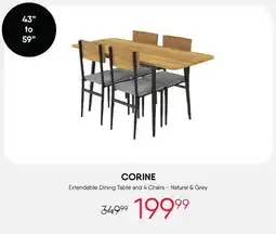 Meubles RD corine - Extendable Dining Table and 4 Chairs - Natural & Grey offer