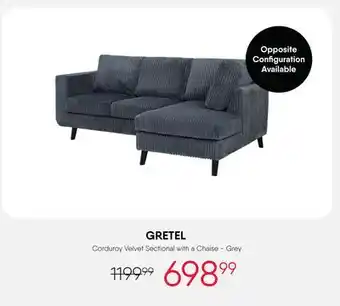 Meubles RD gretel - Corduroy Velvet Sectional with a Chaise - Grey offer