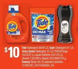 Independent Grocer Tide detergent 39/48 ld, gain detergent 61 ld, ivory snow detergent pods/flings liquid softener 83/120 ld, sheets 120/200's offer