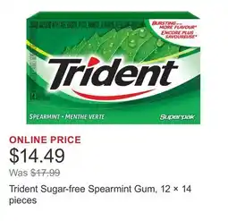Costco Trident Sugar-free Spearmint Gum, 12 × 14 pieces offer