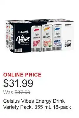 Costco Celsius Vibes Energy Drink Variety Pack, 355 mL 18-pack offer