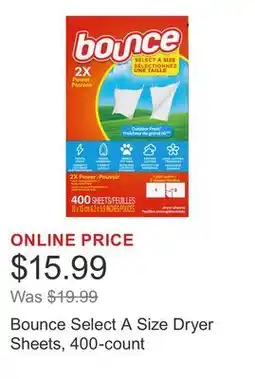 Costco Bounce Select A Size Dryer Sheets, 400-count offer