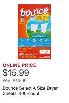 Costco Bounce Select A Size Dryer Sheets, 400-count offer