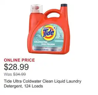 Costco Tide Ultra Coldwater Clean Liquid Laundry Detergent, 124 Loads offer