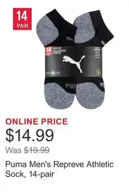 Costco Puma Men's Repreve Athletic Sock, 14-pair offer