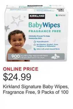 Costco Kirkland Signature Baby Wipes, Fragrance Free, 9 Packs of 100 offer