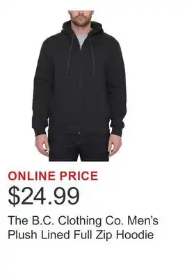 Costco The B.C. Clothing Co. Men's Plush Lined Full Zip Hoodie offer