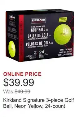 Costco Kirkland Signature 3-piece Golf Ball, Neon Yellow, 24-count offer