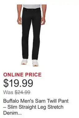 Costco Buffalo Men's Sam Twill Pant – Slim Straight Leg Stretch Denim Cotton Casual Five-Pocket offer