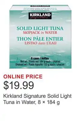 Costco Kirkland Signature Solid Light Tuna in Water, 8 × offer