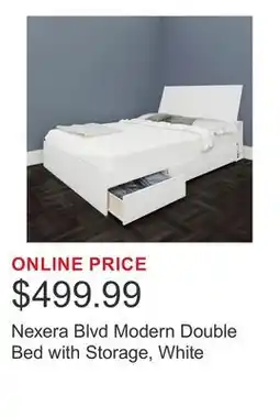 Costco Nexera Blvd Modern Double Bed with Storage, White offer