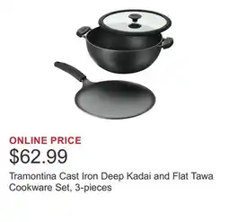 Costco Tramontina Cast Iron Deep Kadai and Flat Tawa Cookware Set, 3-pieces offer