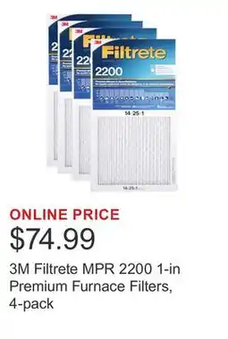 Costco 3M Filtrete MPR 2200 1-in Premium Furnace Filters, 4-pack offer