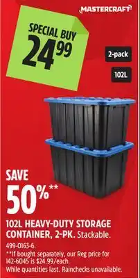 Canadian Tire MASTERCRAFT 102L HEAVY-DUTY STORAGE CONTAINER offer