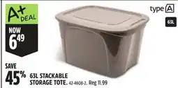 Canadian Tire TYPE A 63L STACKABLE STORAGE TOTE offer