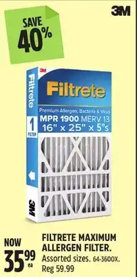 Canadian Tire FILTRETE MAXIMUM ALLERGEN FILTER offer