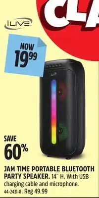 Canadian Tire JAM TIME PORTABLE BLUETOOTH PARTY SPEAKER offer