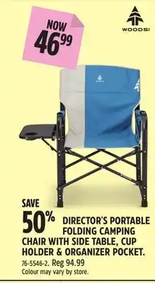 Canadian Tire DIRECTOR'S PORTABLE FOLDING CAMPING CHAIR WITH SIDE TABLE, CUP HOLDER & ORGANIZER POCKET offer