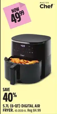 Canadian Tire MASTER CHEF 5.7L (6-QT) DIGITAL AIR FRYER offer