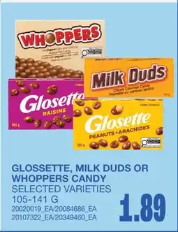 Wholesale Club GLOSSETTE, MILK DUDS OR WHOPPERS CANDY offer