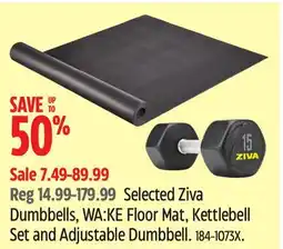 Canadian Tire Selected Ziva Dumbbells, WA:KE Floor Mat, Kettlebell Set and Adjustable Dumbbell offer