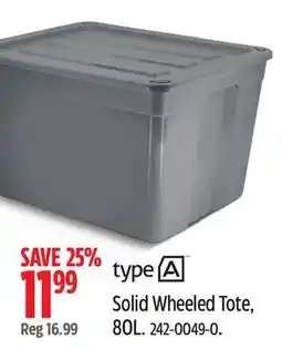 Canadian Tire type A Solid Wheeled Tote, 80L offer