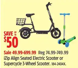Canadian Tire iZip Align Seated Electric Scooter or Supercycle 3-Wheel Scooter offer