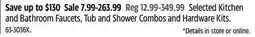 Canadian Tire Selected Kitchen and Bathroom Faucets, Tub and Shower Combos and Hardware Kits offer