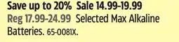 Canadian Tire Energizer Selected Max Alkaline Batteries offer