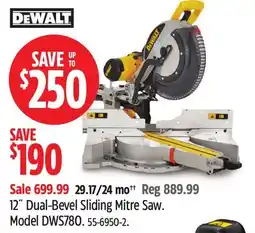 Canadian Tire DEWALT 12 Dual-Bevel Sliding Mitre Saw offer