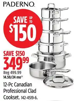 Canadian Tire Paderno 12-Pc Canadian Professional Clad Cookset offer