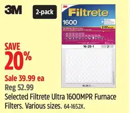Canadian Tire Selected Filtrete Ultra 1600MPR Furnace Filters offer