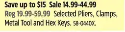 Canadian Tire Selected Pliers, Clamps, Metal Tool and Hex Keys offer