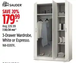Canadian Tire Sauder 3-Drawer Wardrobe, White or Espresso offer