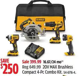 Canadian Tire DEWALT 20V MAX Brushless Compact 4-Pc Combo Kit offer