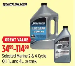 Canadian Tire Selected Quicksilver Marine 2 & 4 Cycle Oil offer