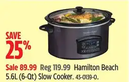 Canadian Tire Hamilton Beach 5.6L (6-Qt) Slow Cooker offer
