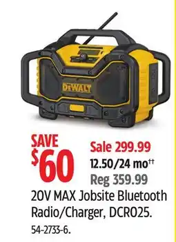 Canadian Tire DEWALT 20V MAX Jobsite Bluetooth Radio/Charger, DCR025 offer
