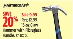 Canadian Tire Mastercraft 16-oz Claw Hammer with Fibreglass Handle offer
