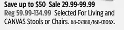 Canadian Tire Selected For Living and CANVAS Stools or Chairs offer