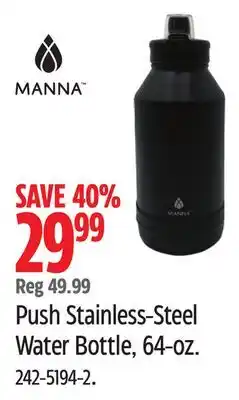 Canadian Tire Manna Push Stainless-Steel Water Bottle, 64-oz offer