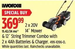 Canadian Tire 2 x 20V 14 Mower & 12 String Trimmer Combo with 2 x 4Ah Batteries & Charger offer