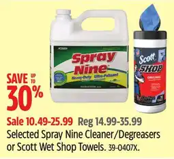 Canadian Tire Selected Spray Nine Cleaner/Degreasers or Scott Wet Shop Towels offer