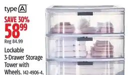 Canadian Tire type A Lockable 3-Drawer Storage Tower with Wheels offer