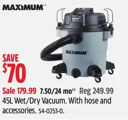 Canadian Tire MAXIMUM 45L Wet/Dry Vacuum offer